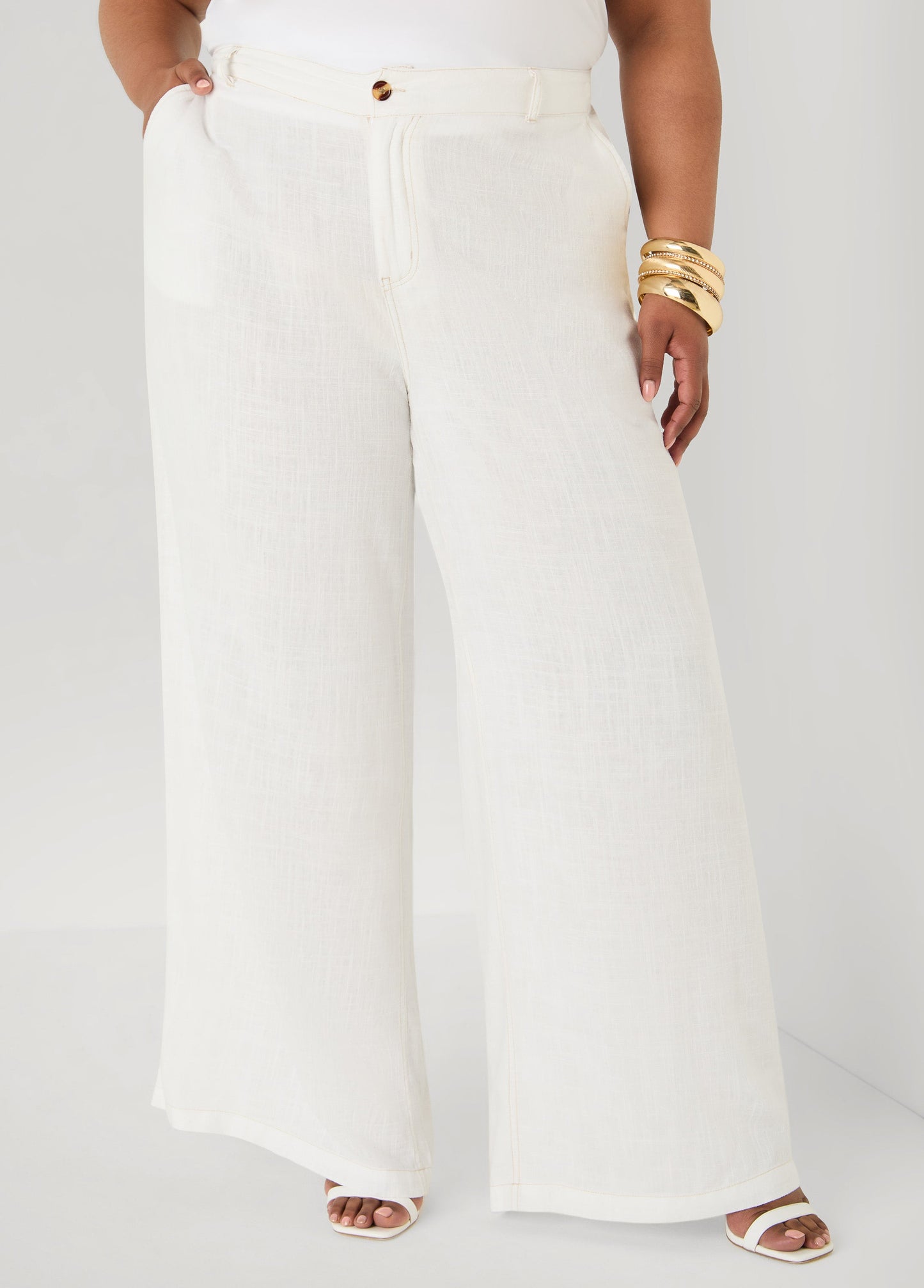 Ashley Stewart Linen Blend Wide Leg Pants White
