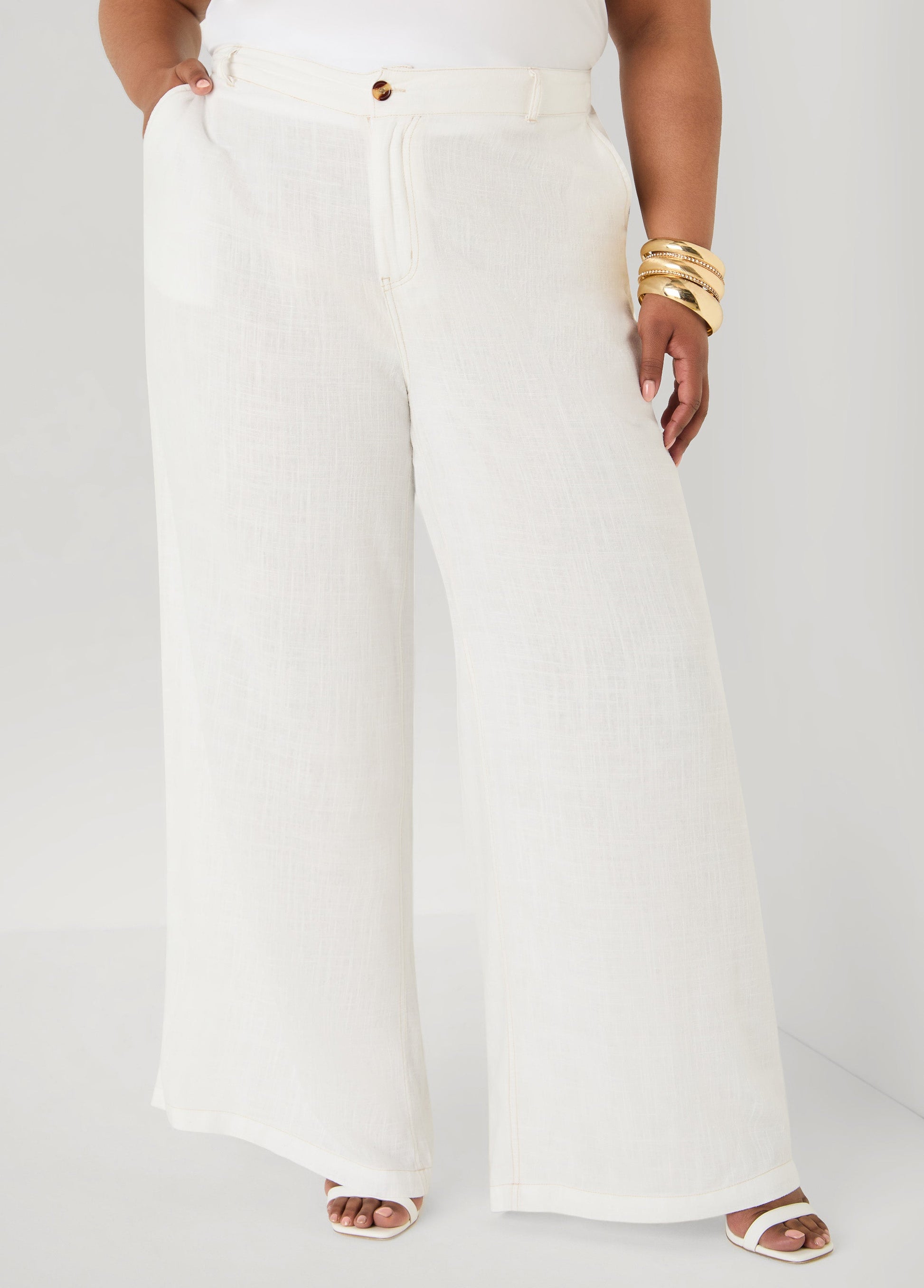 Ashley Stewart Linen Blend Wide Leg Pants White