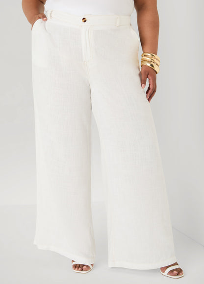 Ashley Stewart Linen Blend Wide Leg Pants White