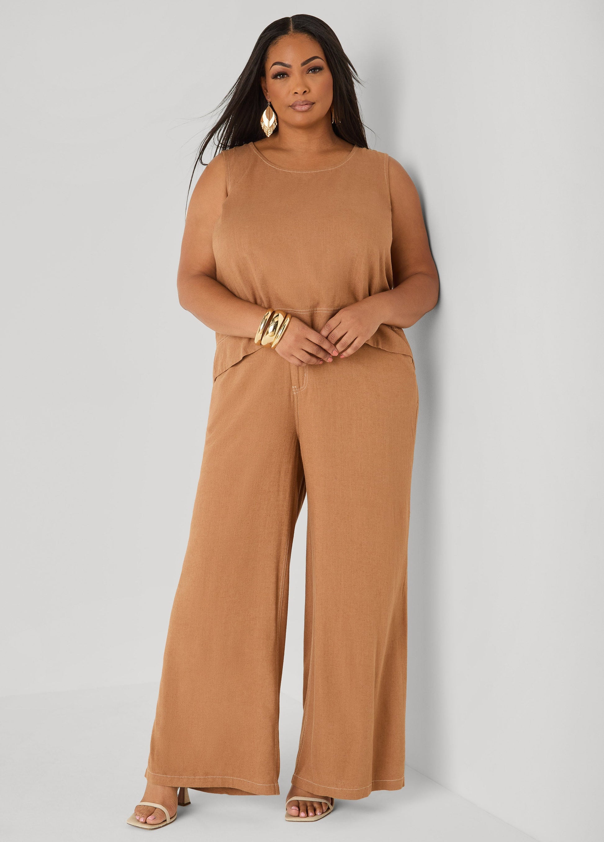 Ashley Stewart Linen Blend Wide Leg Pants White