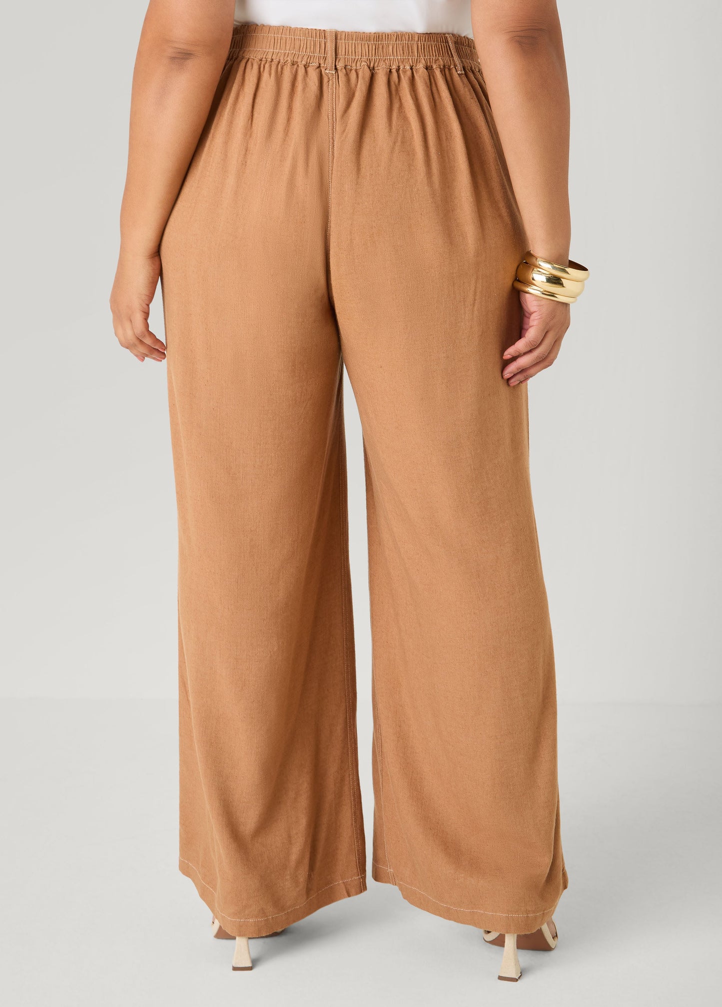 Ashley Stewart Linen Blend Wide Leg Pants White