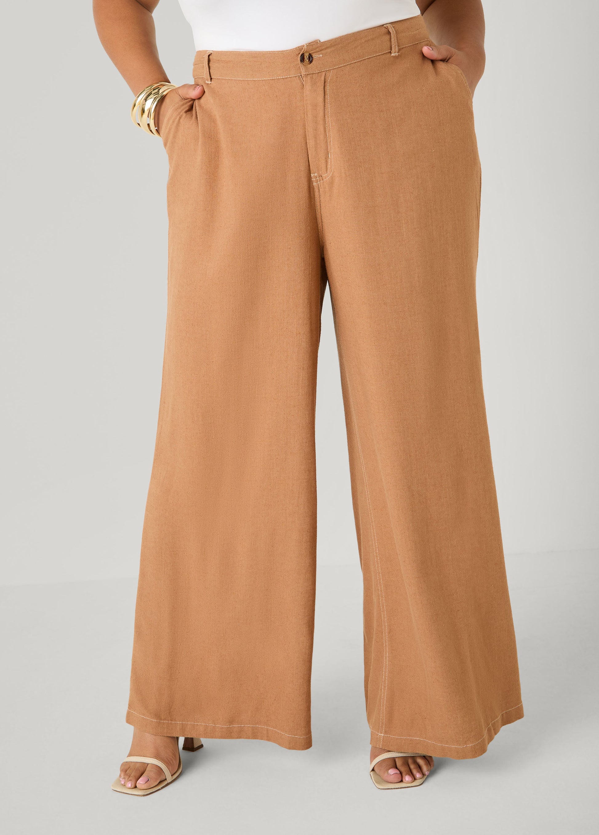 Ashley Stewart Linen Blend Wide Leg Pants White