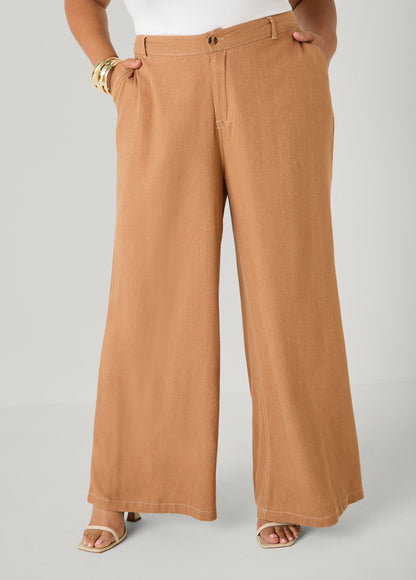 Ashley Stewart Linen Blend Wide Leg Pants White