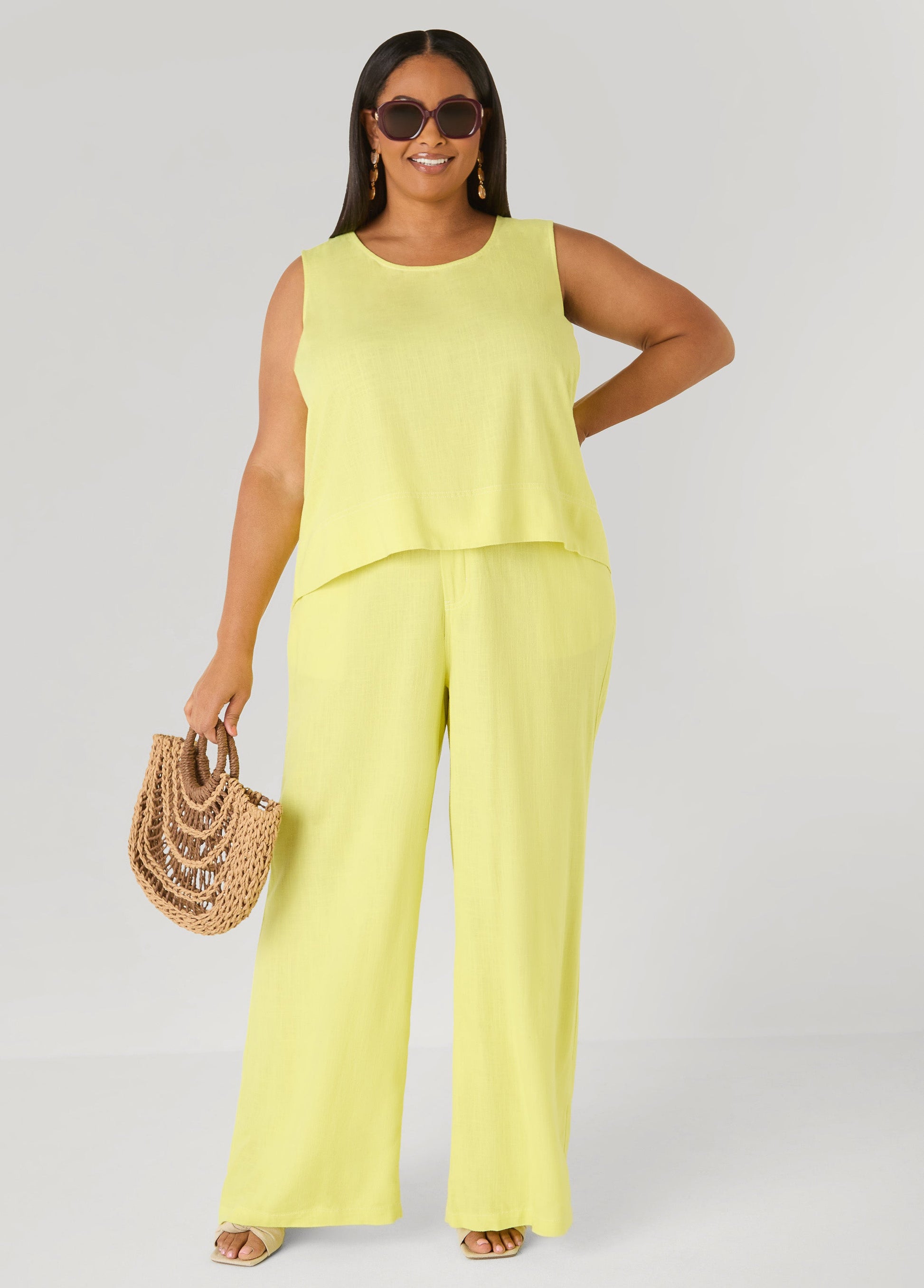 Ashley Stewart Linen Blend Wide Leg Pants White