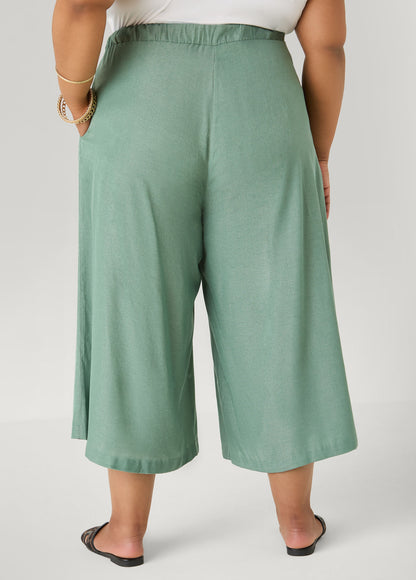 Ashley Stewart Plus Size Wide-Leg Culottes | High-Rise Midi in Sage, Chambray & Beige Indigo