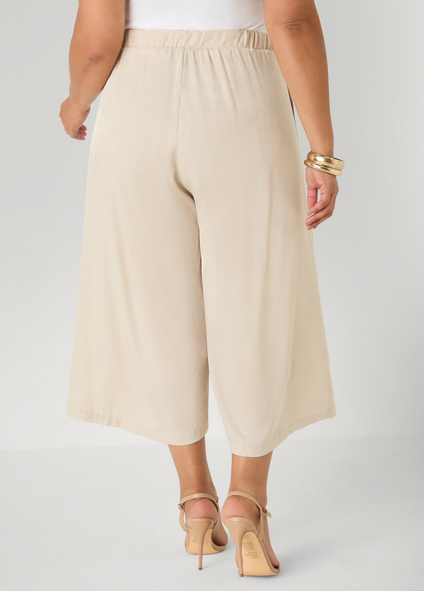 Ashley Stewart Plus Size Wide-Leg Culottes | High-Rise Midi in Sage, Chambray & Beige Indigo