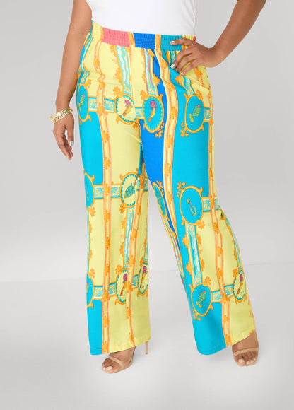 Ashley Stewart Scarf Print Wide Leg Pants Multi