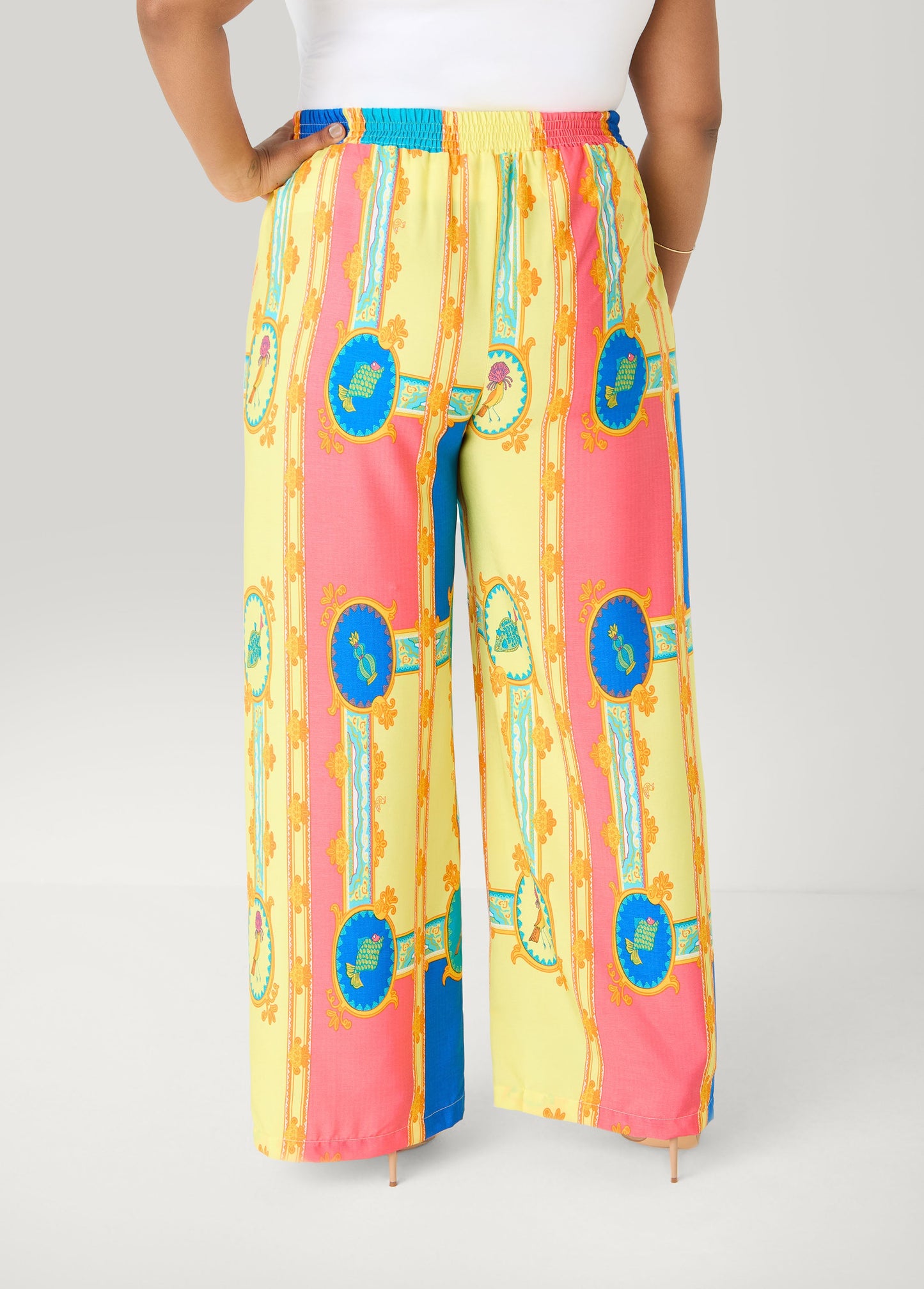 Ashley Stewart Scarf Print Wide Leg Pants Multi