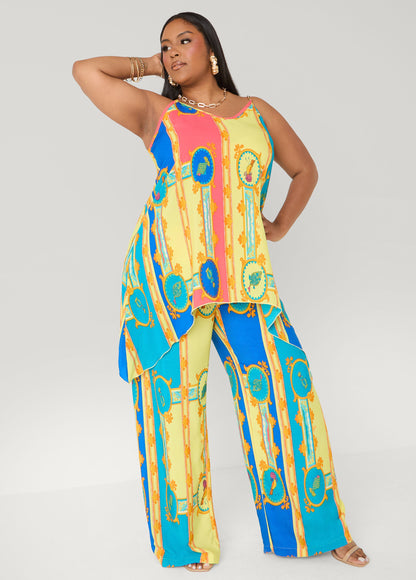 Ashley Stewart Scarf Print Wide Leg Pants Multi