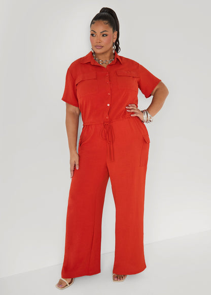 Ashley Stewart Textured Wide Leg Cargo Pants Rooibos