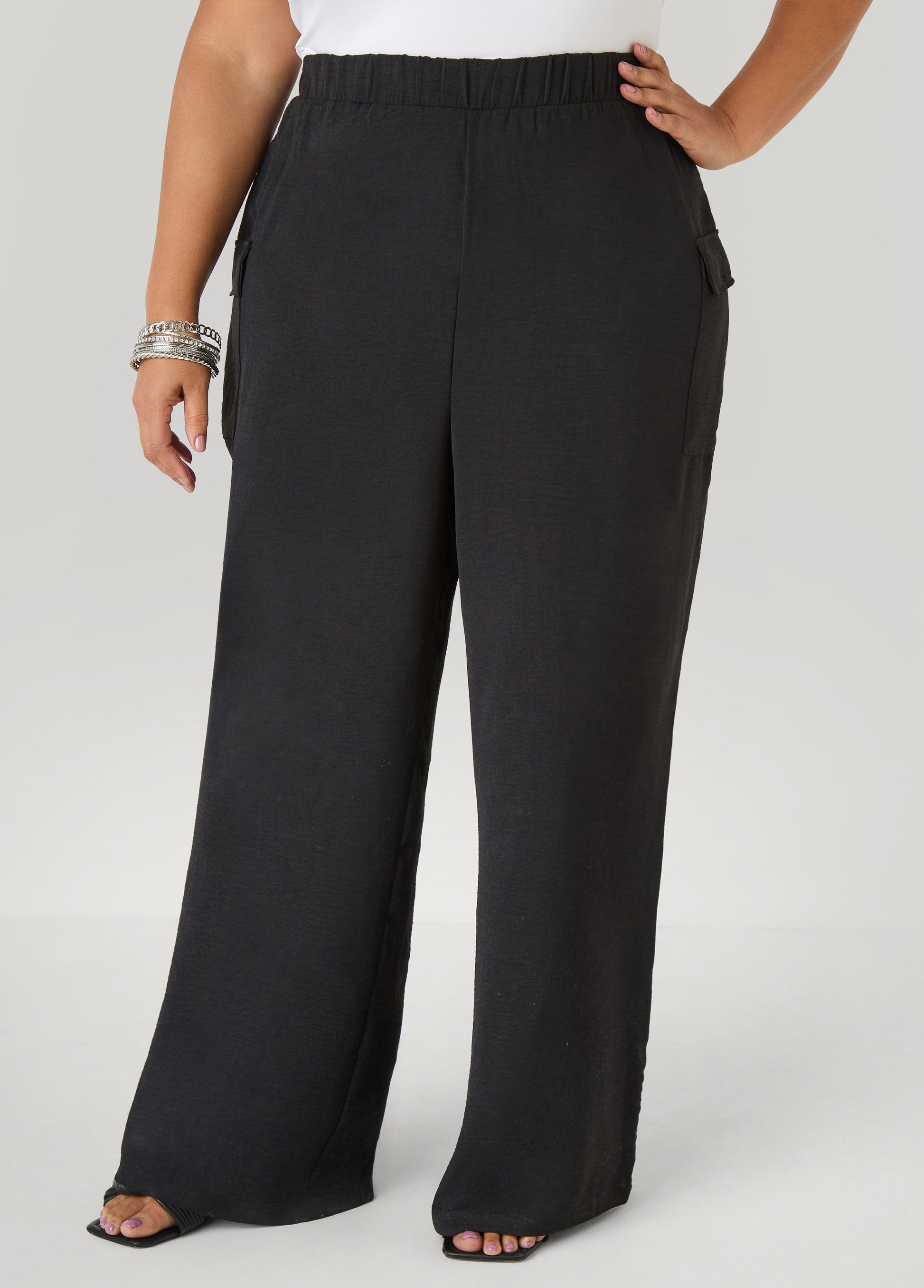 Ashley Stewart Textured Wide Leg Cargo Pants Rooibos