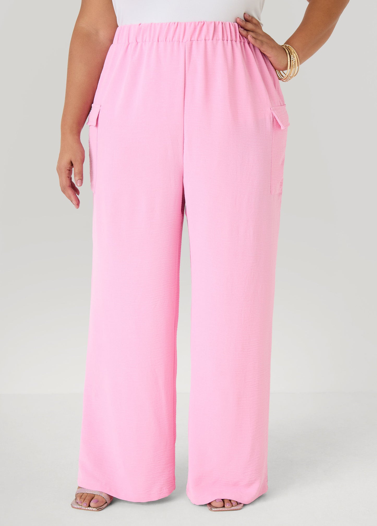 Ashley Stewart Textured Wide Leg Cargo Pants Rooibos