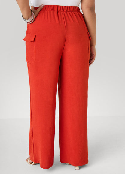 Ashley Stewart Textured Wide Leg Cargo Pants Rooibos