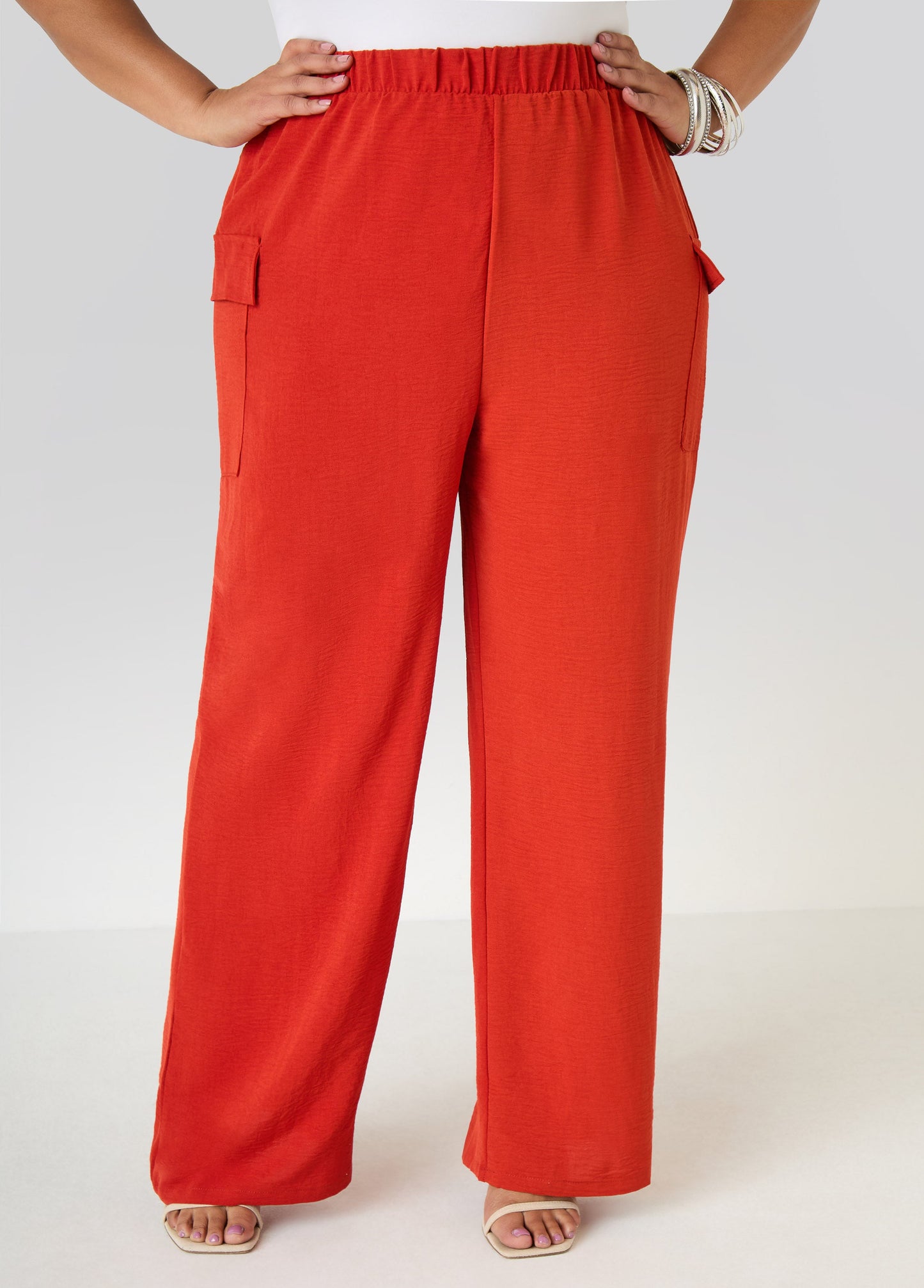 Ashley Stewart Textured Wide Leg Cargo Pants Rooibos