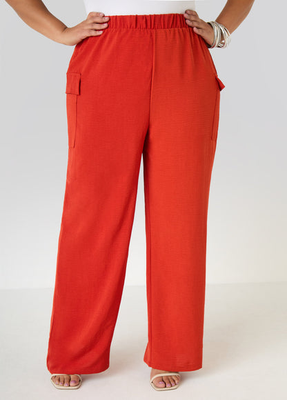 Ashley Stewart Textured Wide Leg Cargo Pants Rooibos