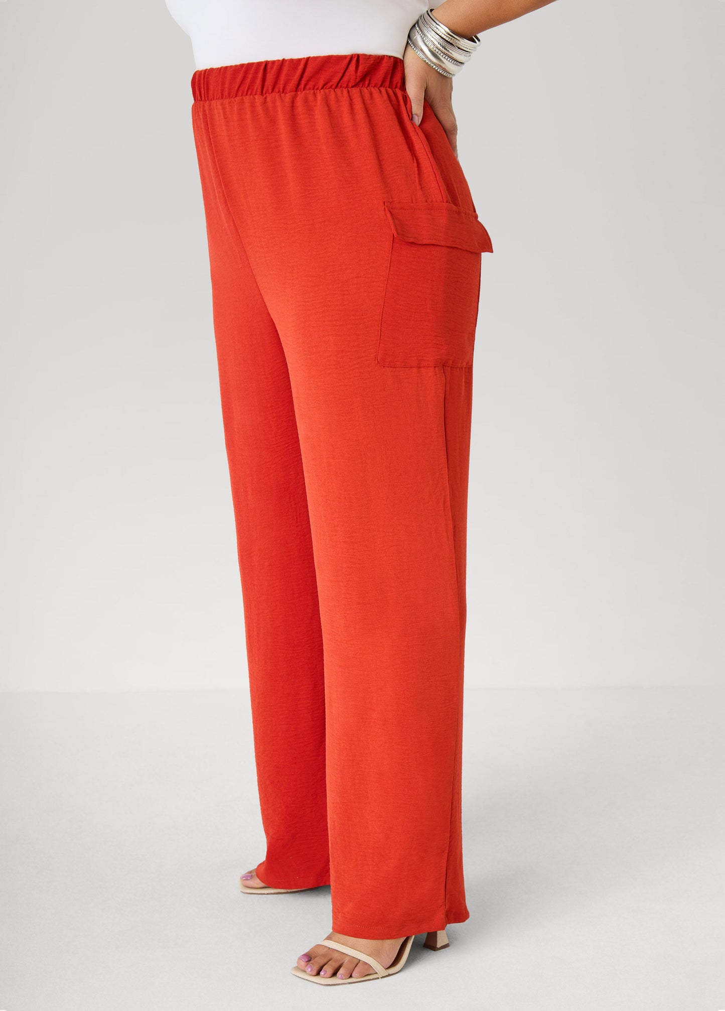 Ashley Stewart Textured Wide Leg Cargo Pants Rooibos