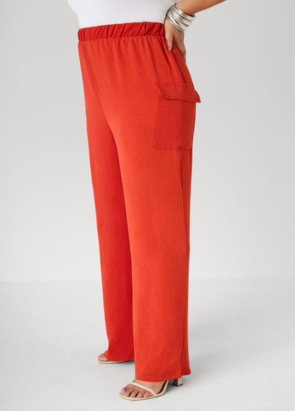Ashley Stewart Textured Wide Leg Cargo Pants Rooibos