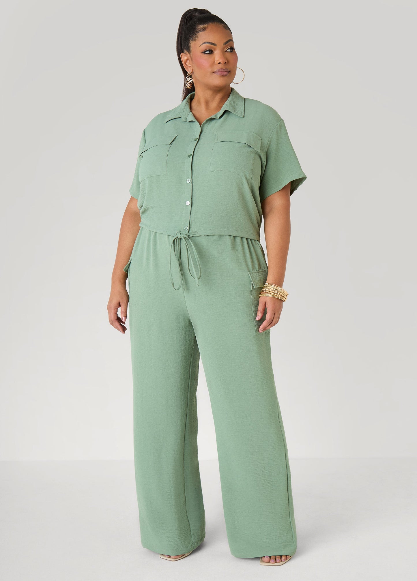 Ashley Stewart Textured Wide Leg Cargo Pants Rooibos