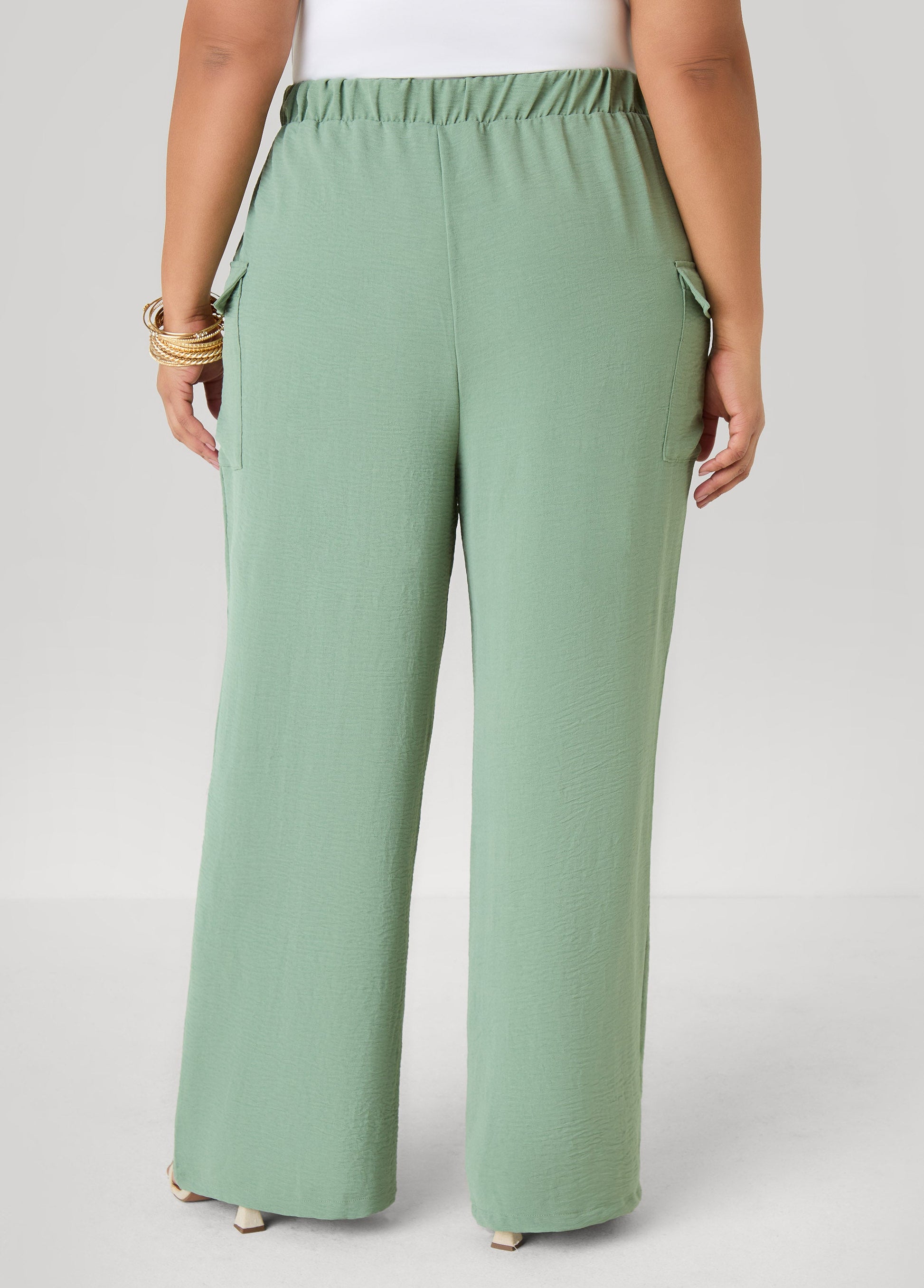 Ashley Stewart Textured Wide Leg Cargo Pants Rooibos