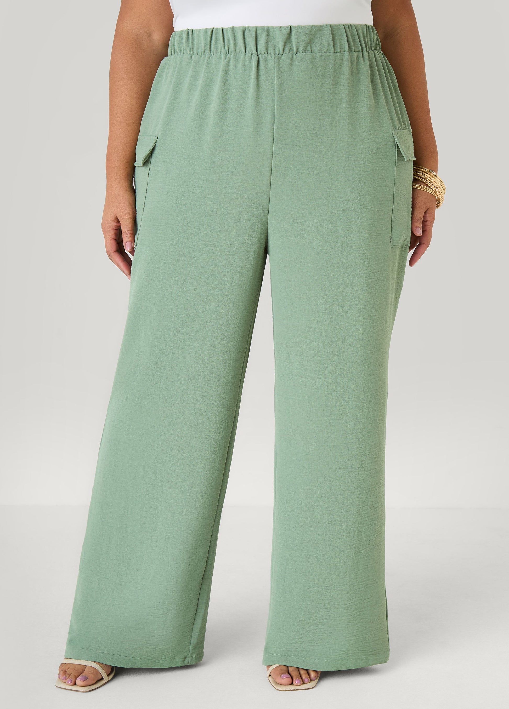 Ashley Stewart Textured Wide Leg Cargo Pants Rooibos