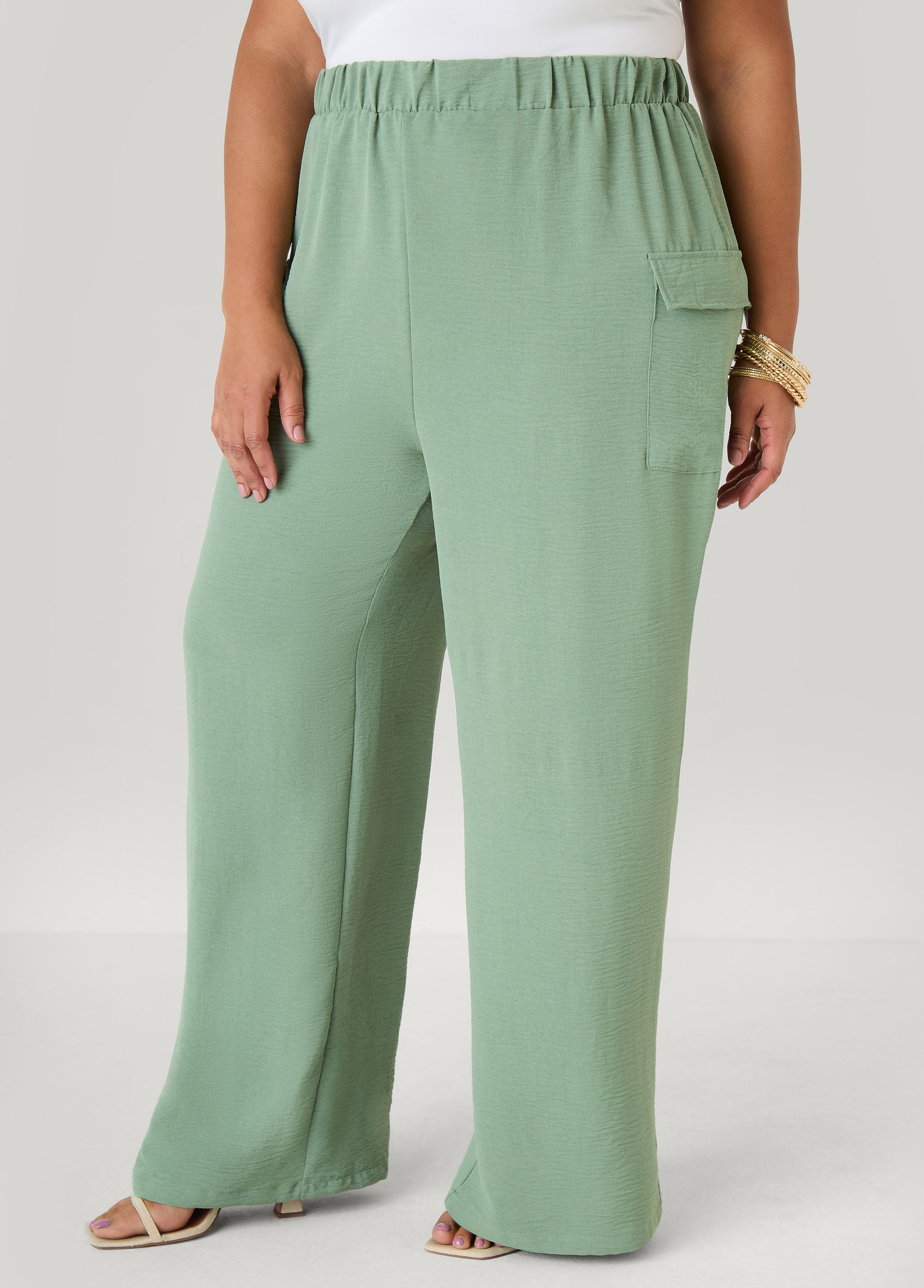 Ashley Stewart Textured Wide Leg Cargo Pants Rooibos