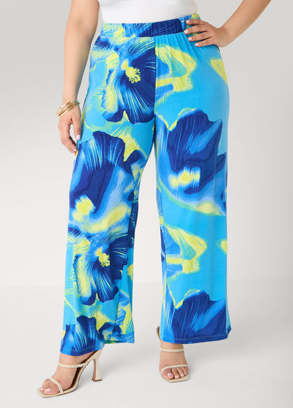 Ashley Stewart Tropical Wide Leg Pants Multi