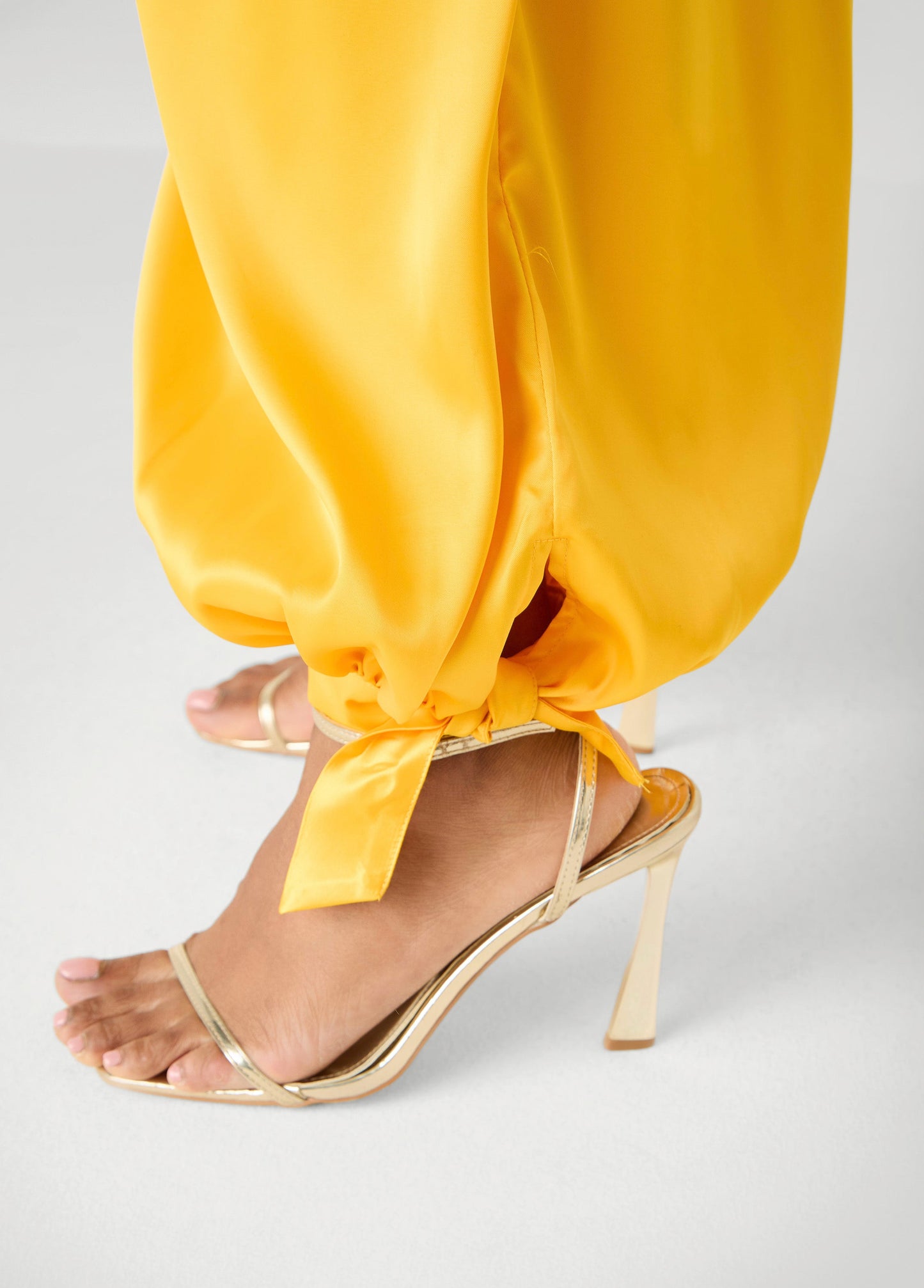 Ashley Stewart Ankle Tie Satin Balloon Pants Spectra Yellow