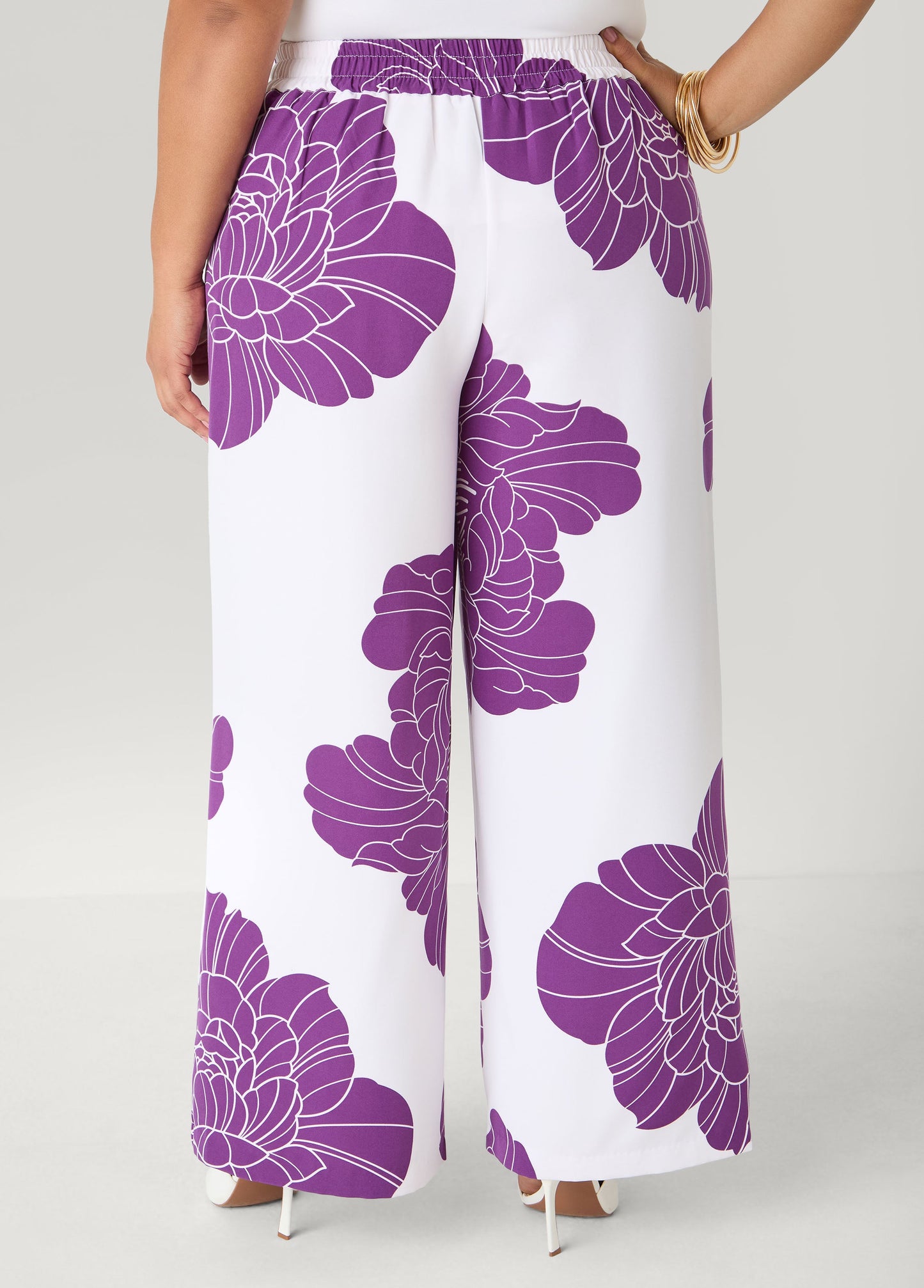 Ashley Stewart Floral Print Wide Leg Pants Pansy