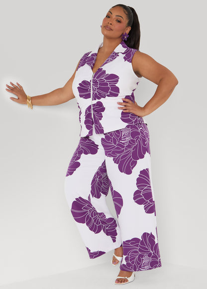 Ashley Stewart Floral Print Wide Leg Pants Pansy