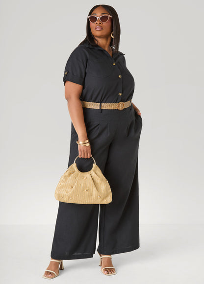 Ashley Stewart Belted Wide Leg Pants Black