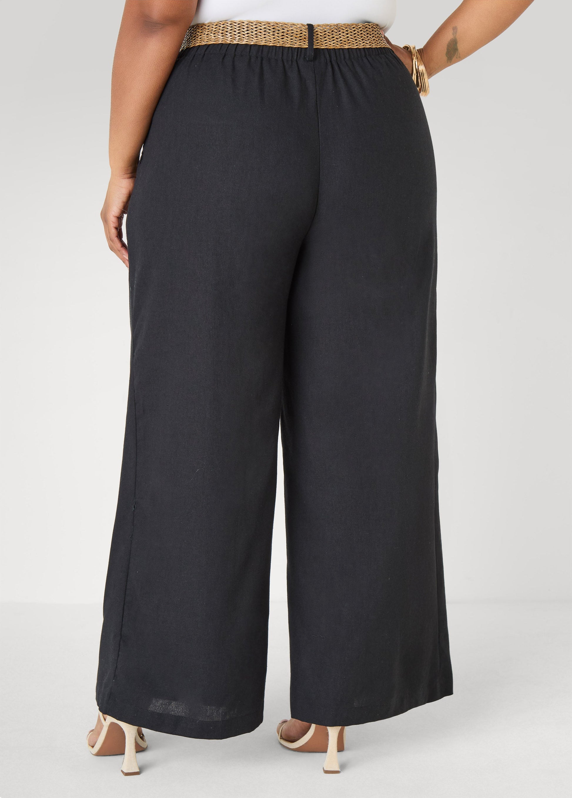 Ashley Stewart Belted Wide Leg Pants Black