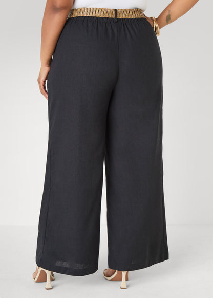 Ashley Stewart Belted Wide Leg Pants Black