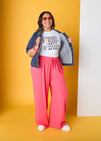 Ashley Stewart Drawstring Linen Blend Pants Navy Peony