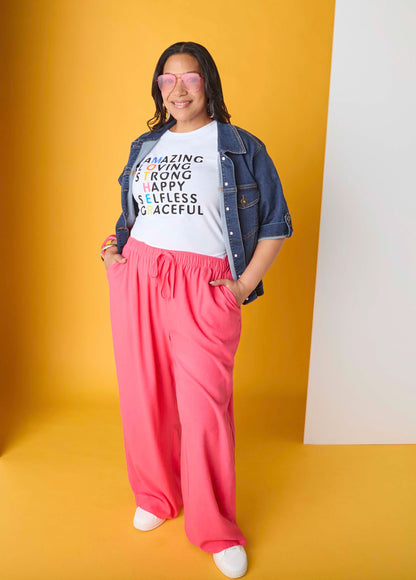 Ashley Stewart Drawstring Linen Blend Pants Navy Peony