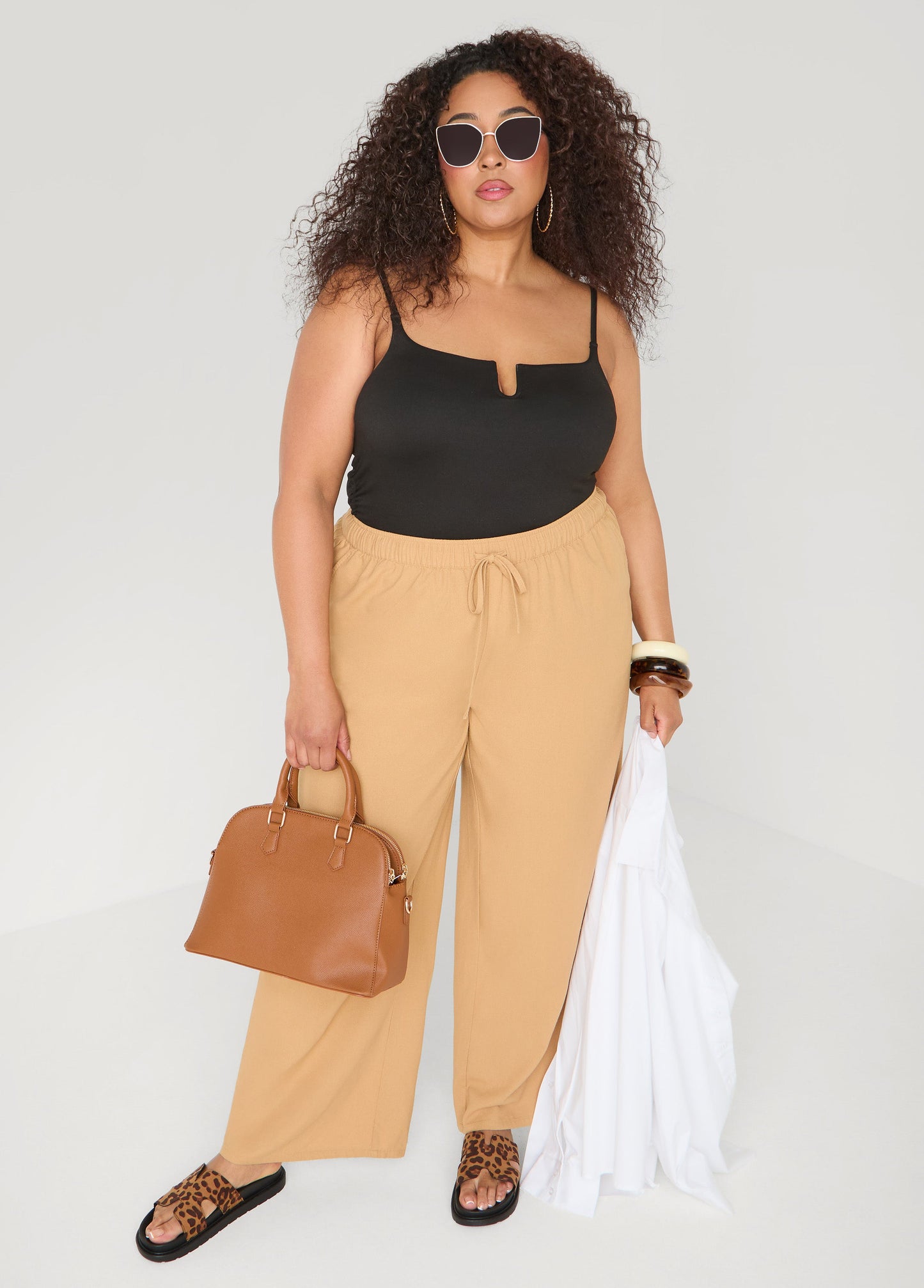 Ashley Stewart Drawstring Linen Blend Pants Navy Peony
