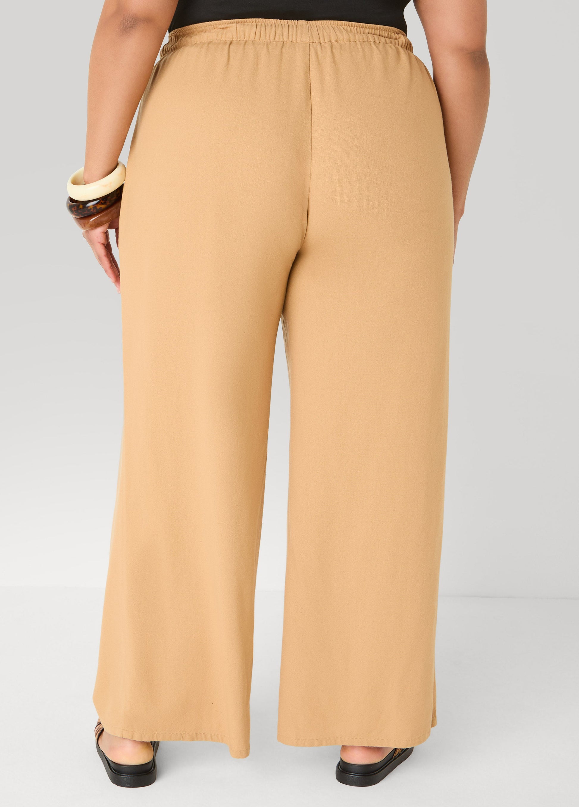 Ashley Stewart Drawstring Linen Blend Pants Navy Peony