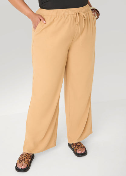 Ashley Stewart Drawstring Linen Blend Pants Navy Peony