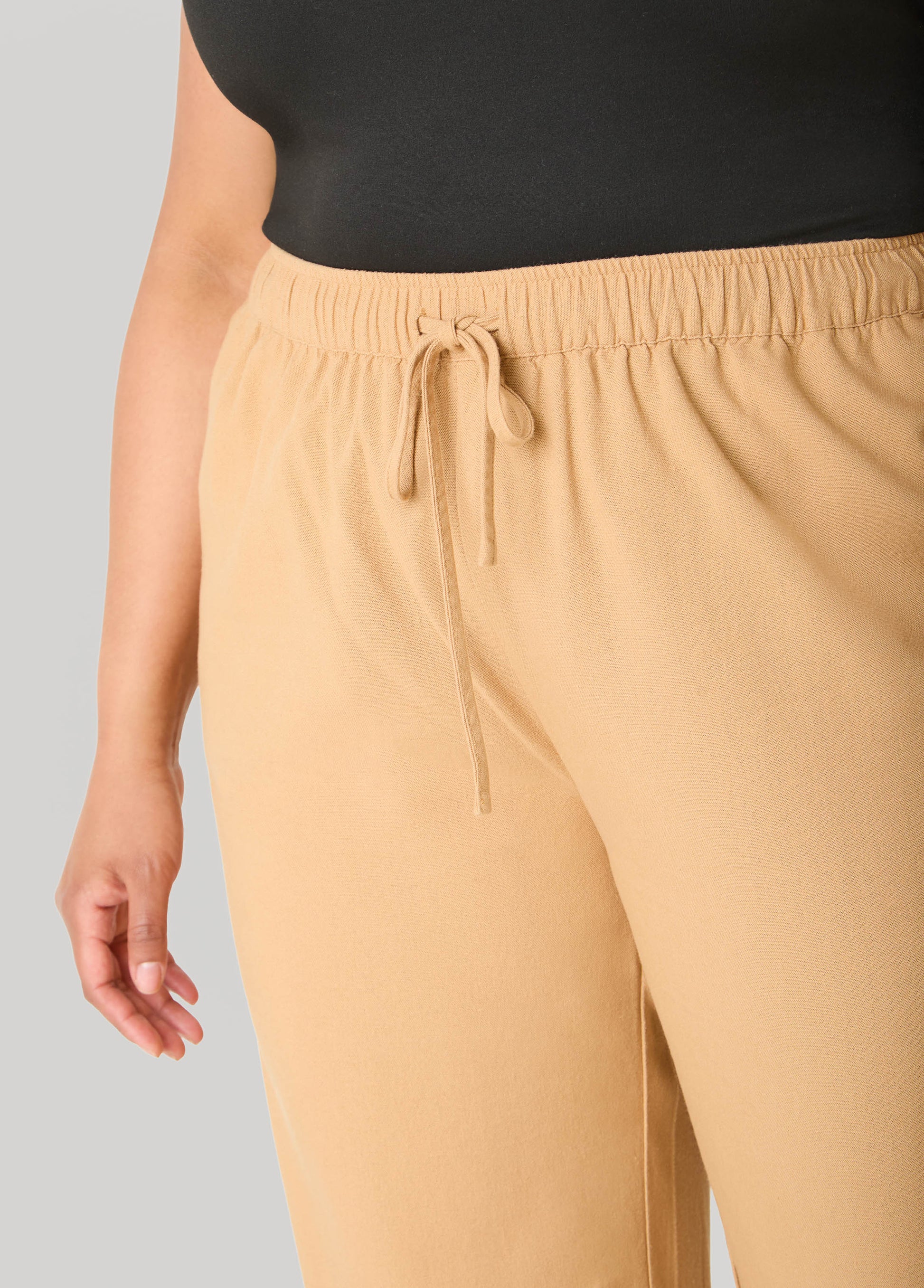 Ashley Stewart Drawstring Linen Blend Pants Navy Peony