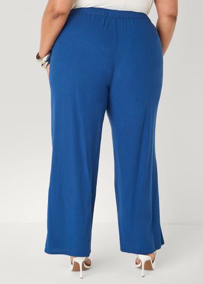 Ashley Stewart Drawstring Linen Blend Pants Navy Peony