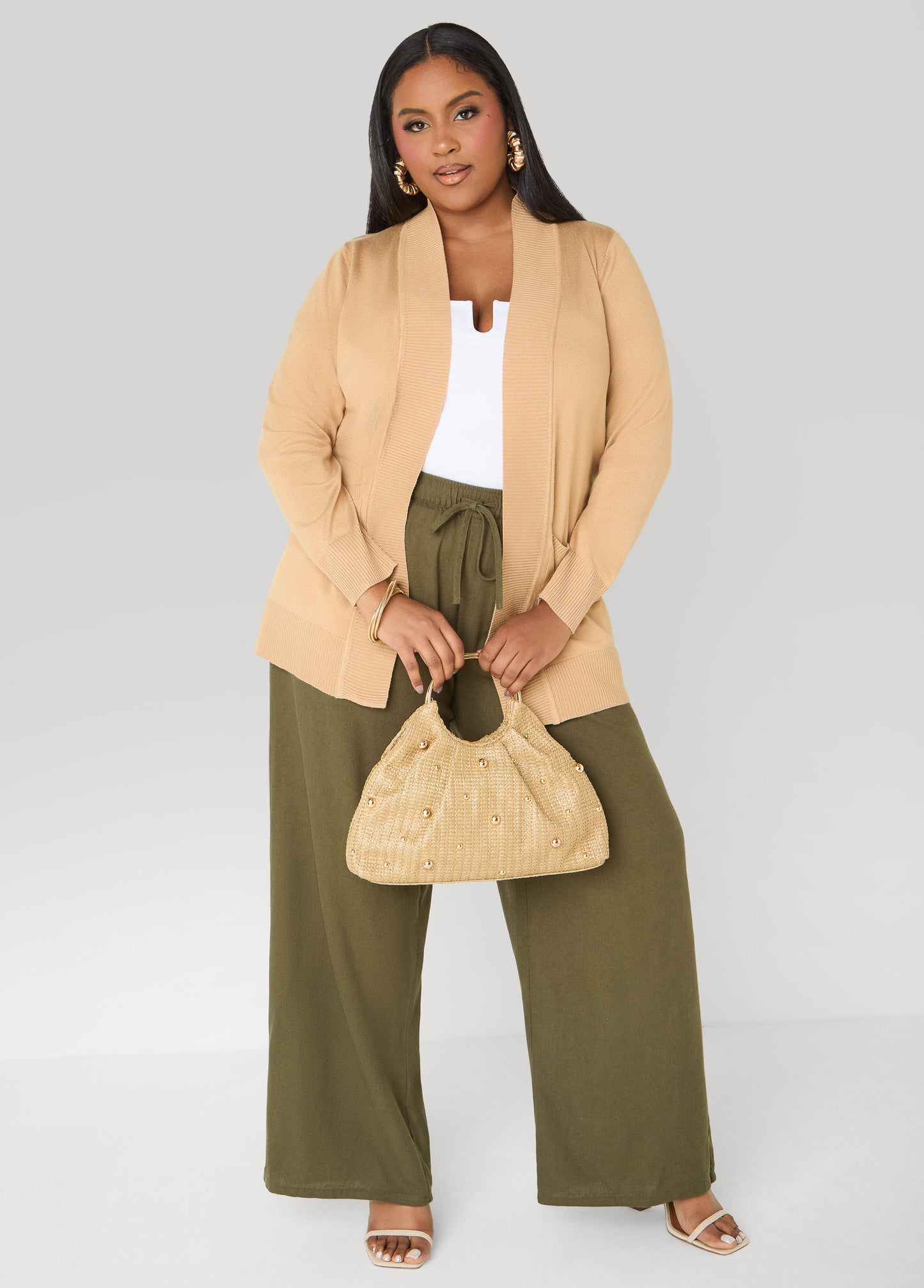 Ashley Stewart Drawstring Linen Blend Pants Navy Peony