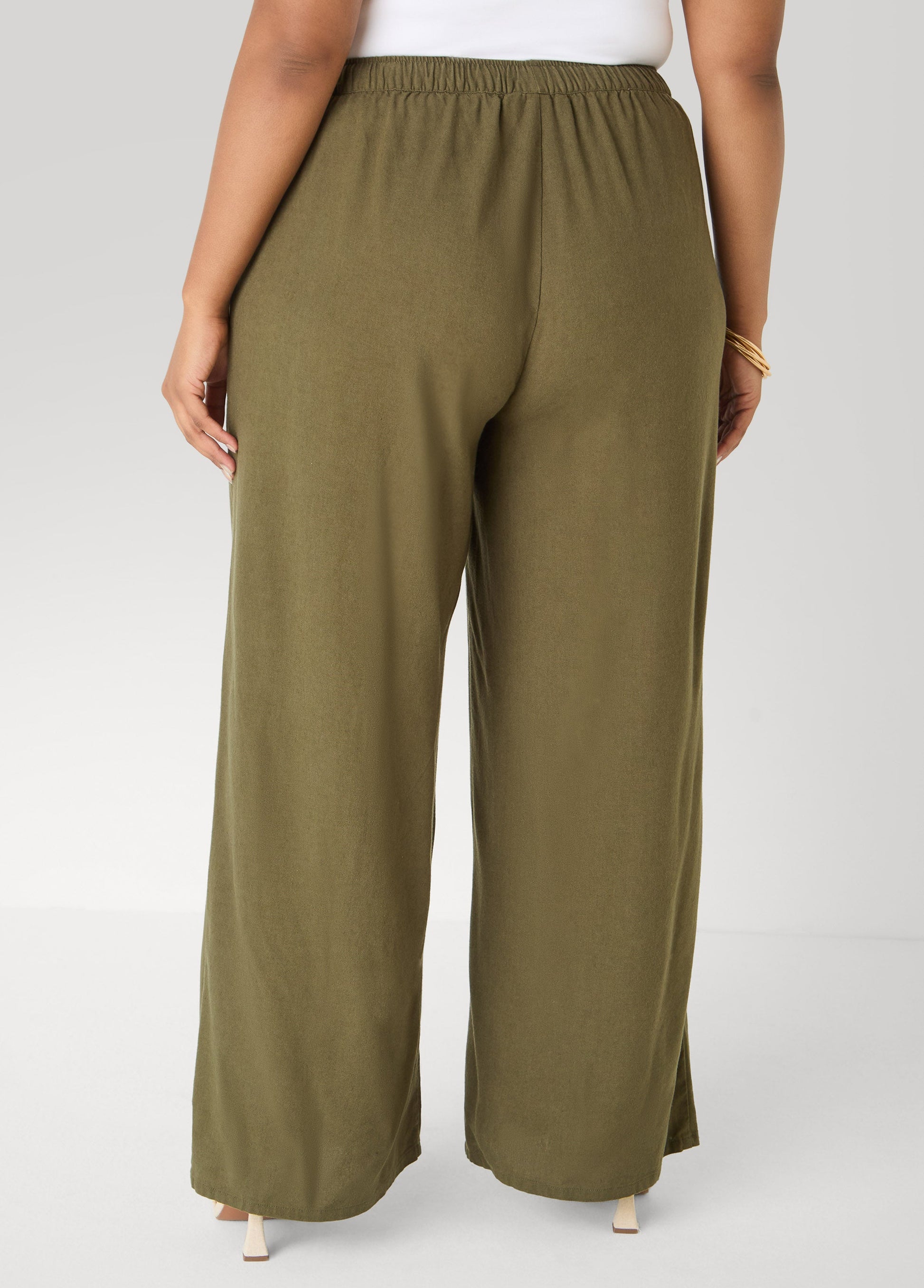 Ashley Stewart Drawstring Linen Blend Pants Navy Peony