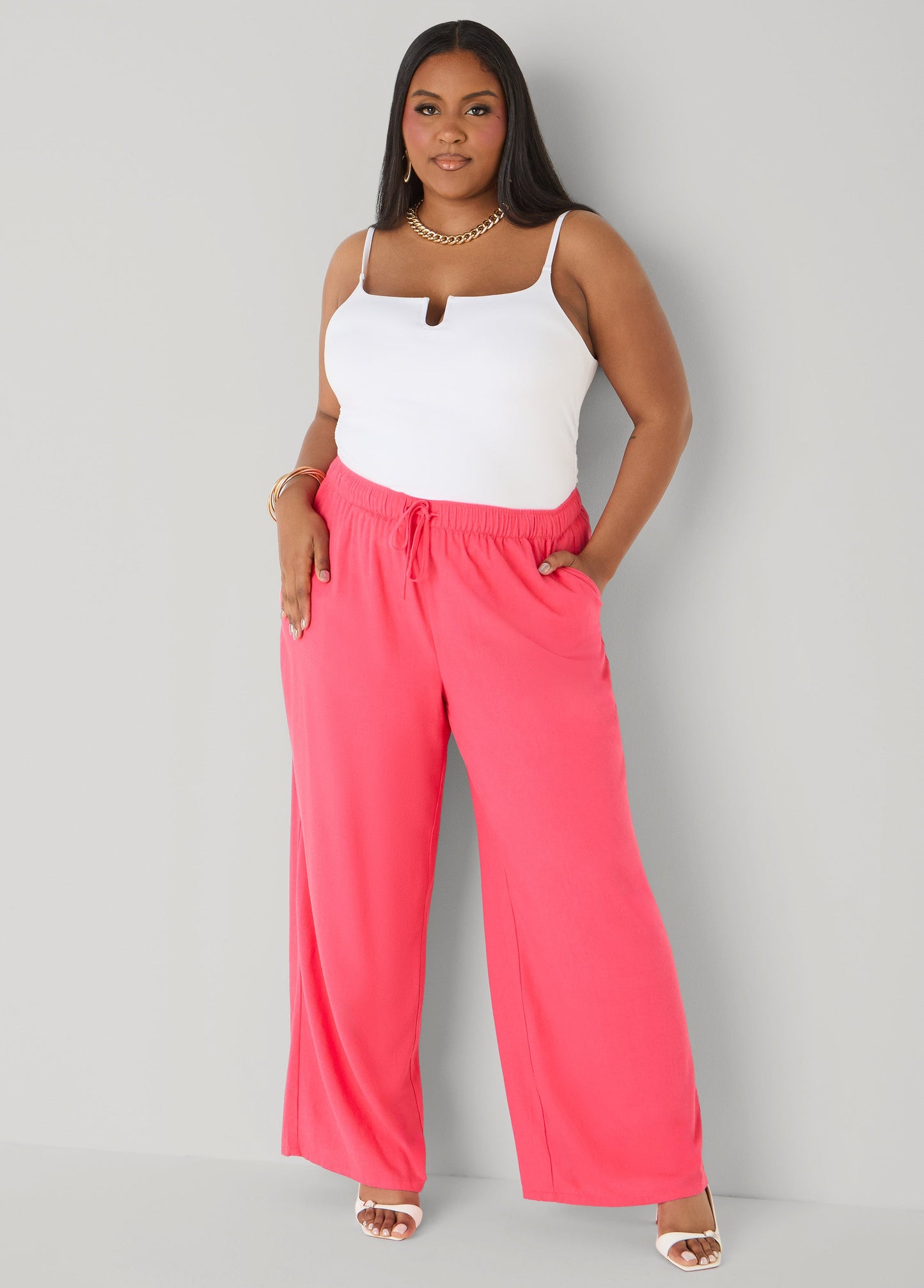 Ashley Stewart Drawstring Linen Blend Pants Navy Peony