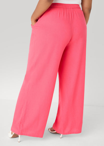 Ashley Stewart Drawstring Linen Blend Pants Navy Peony