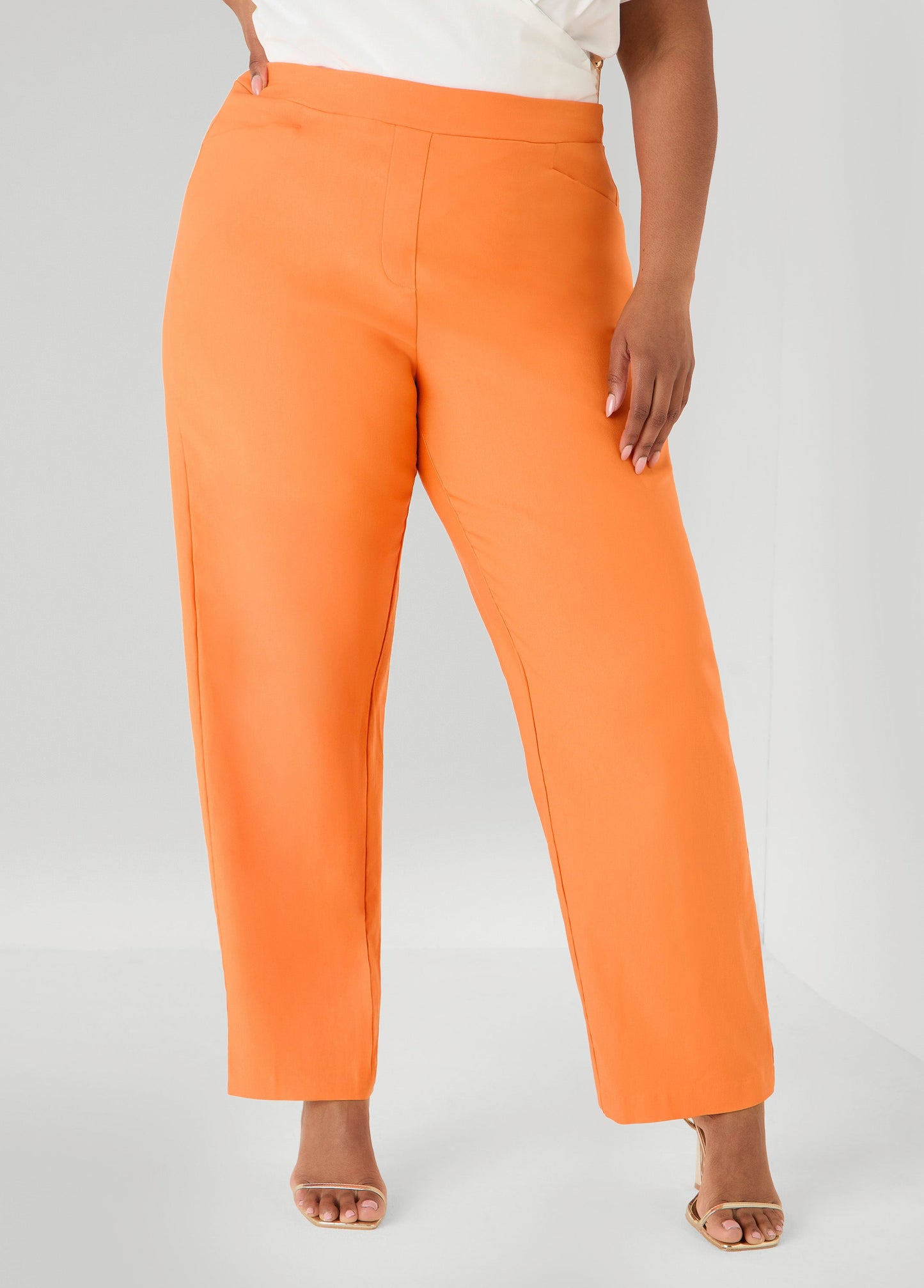 Ashley Stewart Millennium Mid Rise Trousers Persimmon Orange