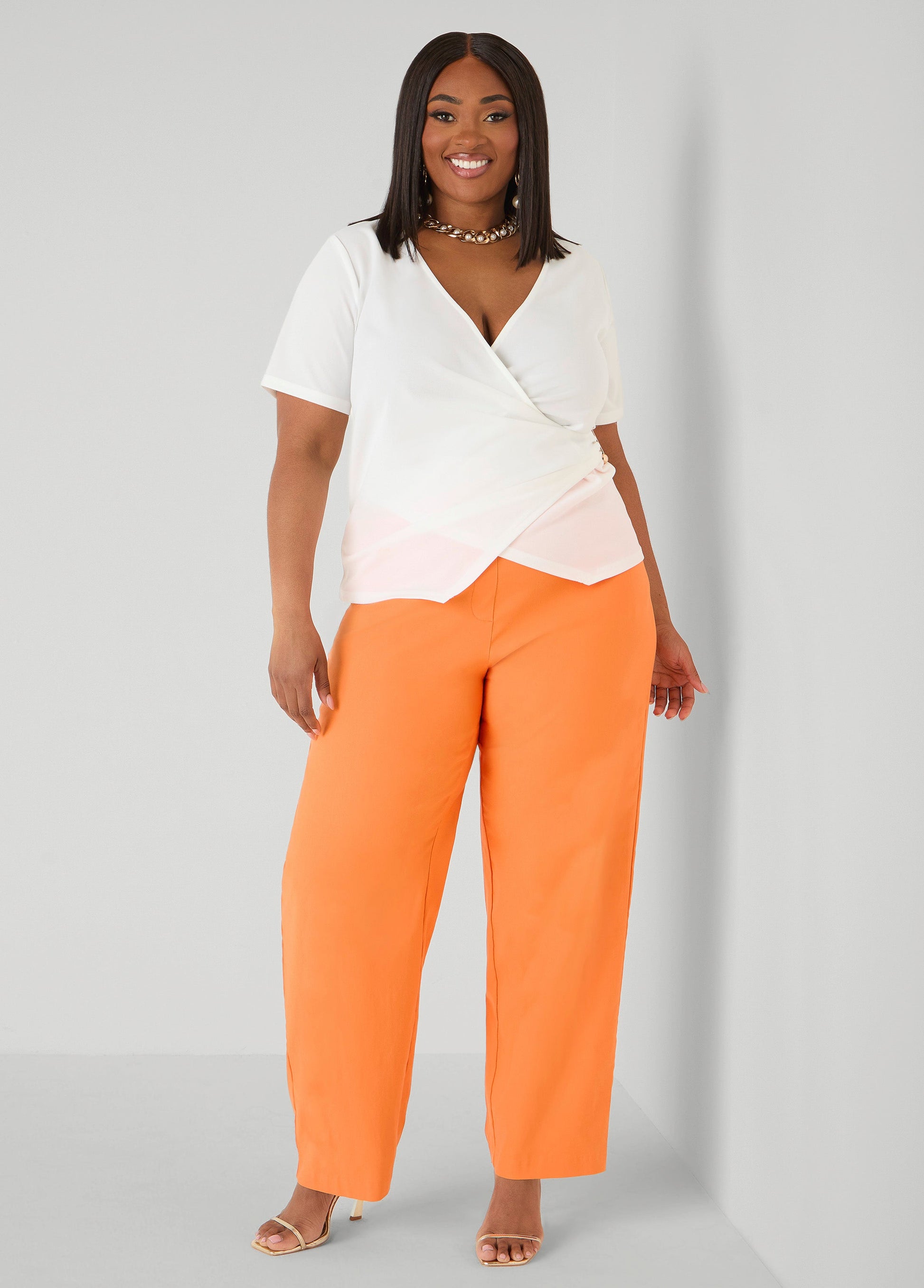 Ashley Stewart Millennium Mid Rise Trousers Persimmon Orange