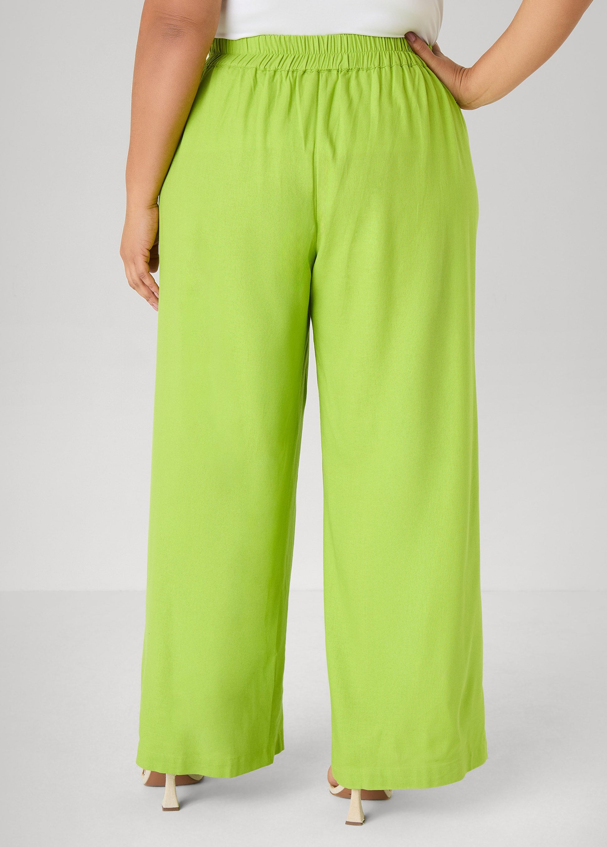 Ashley Stewart Pull On Linen Blend Pants Macaw Green