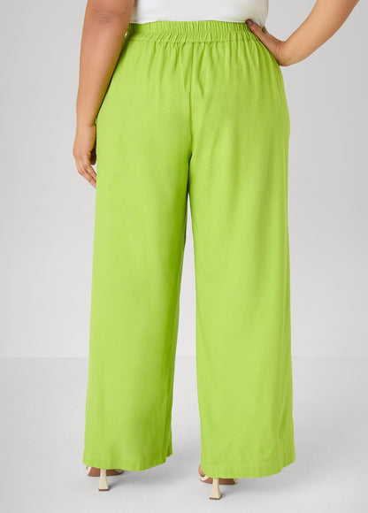 Ashley Stewart Pull On Linen Blend Pants Macaw Green