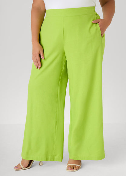 Ashley Stewart Pull On Linen Blend Pants Macaw Green
