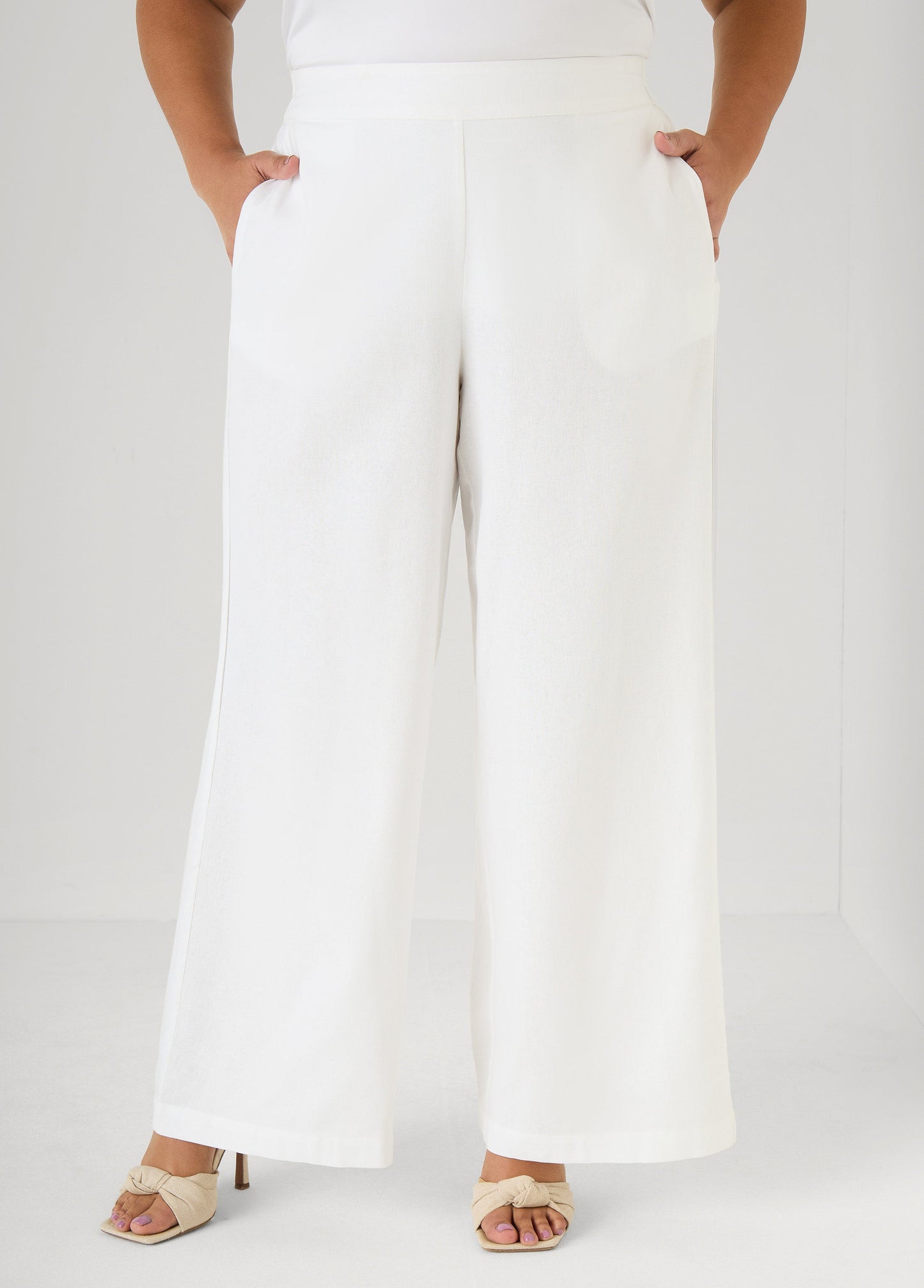 Ashley Stewart Pull On Linen Blend Pants Macaw Green