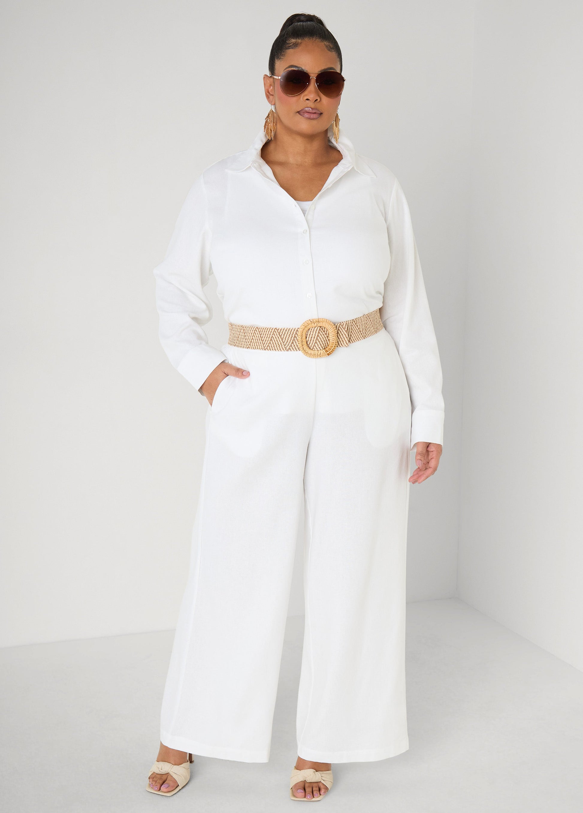 Ashley Stewart Pull On Linen Blend Pants Macaw Green